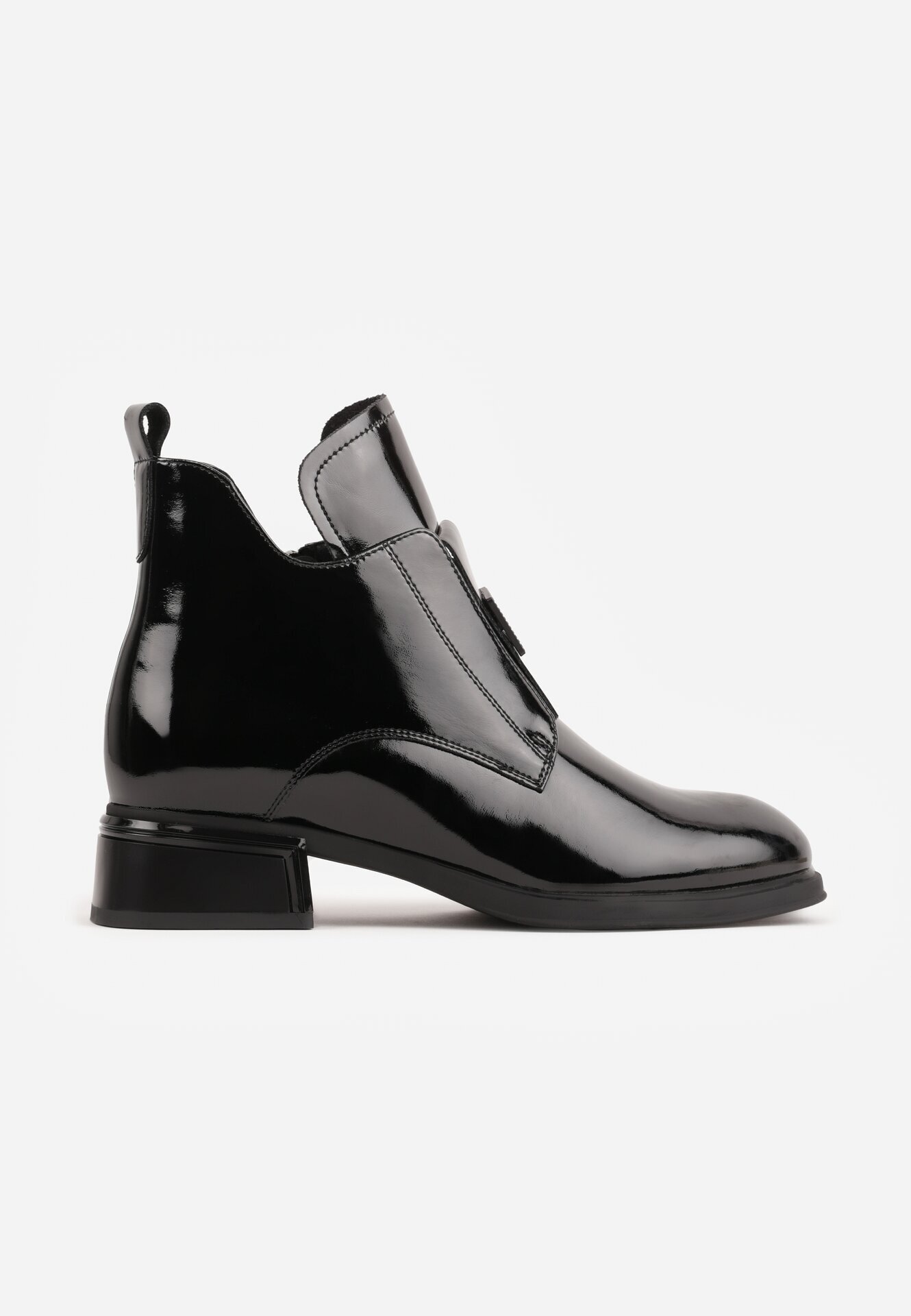goodin Botine elegante din piele naturală lăcuită cu panou decorativ la limbă Presta Negre