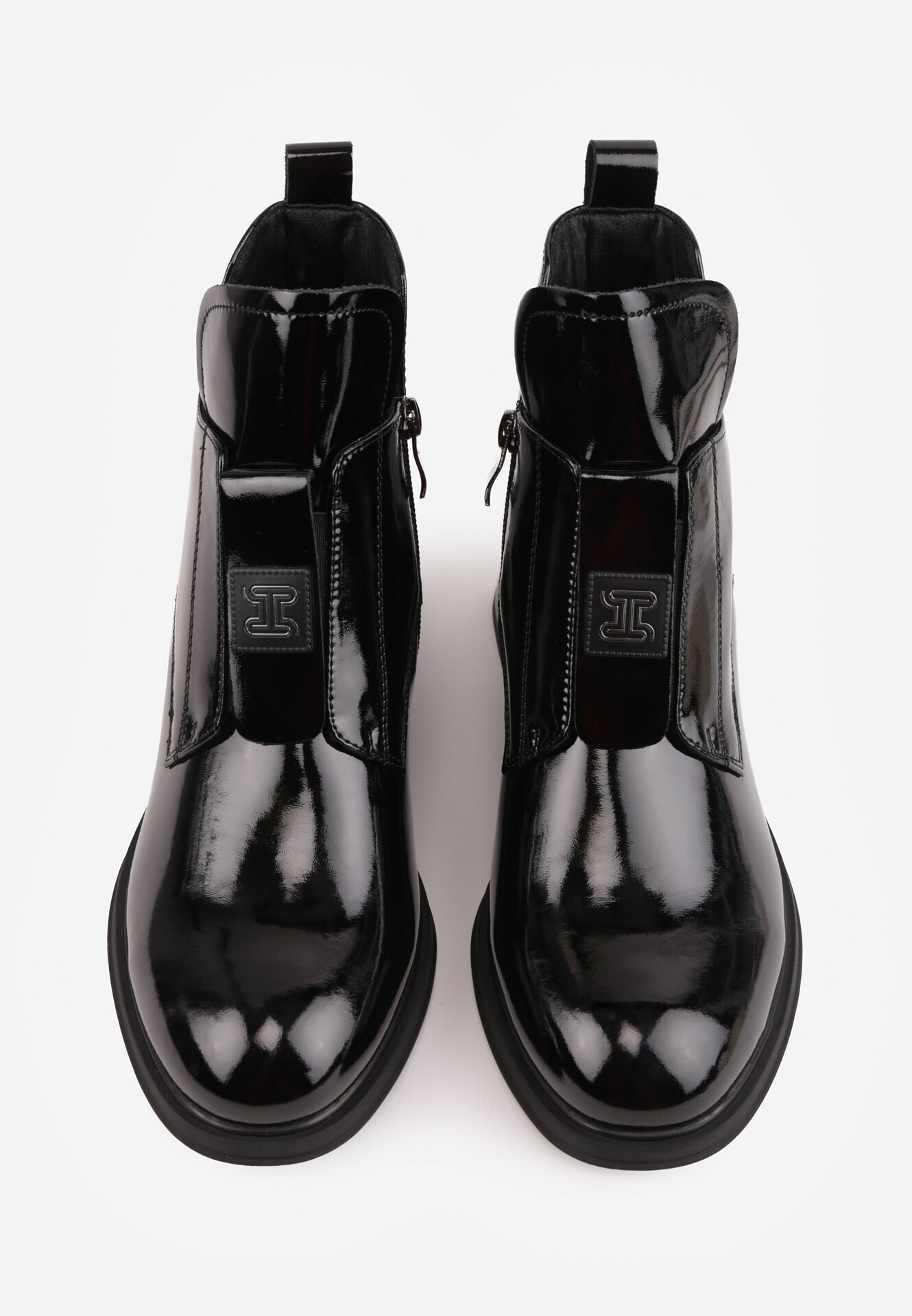 goodin Botine elegante din piele naturală lăcuită cu panou decorativ la limbă Presta Negre