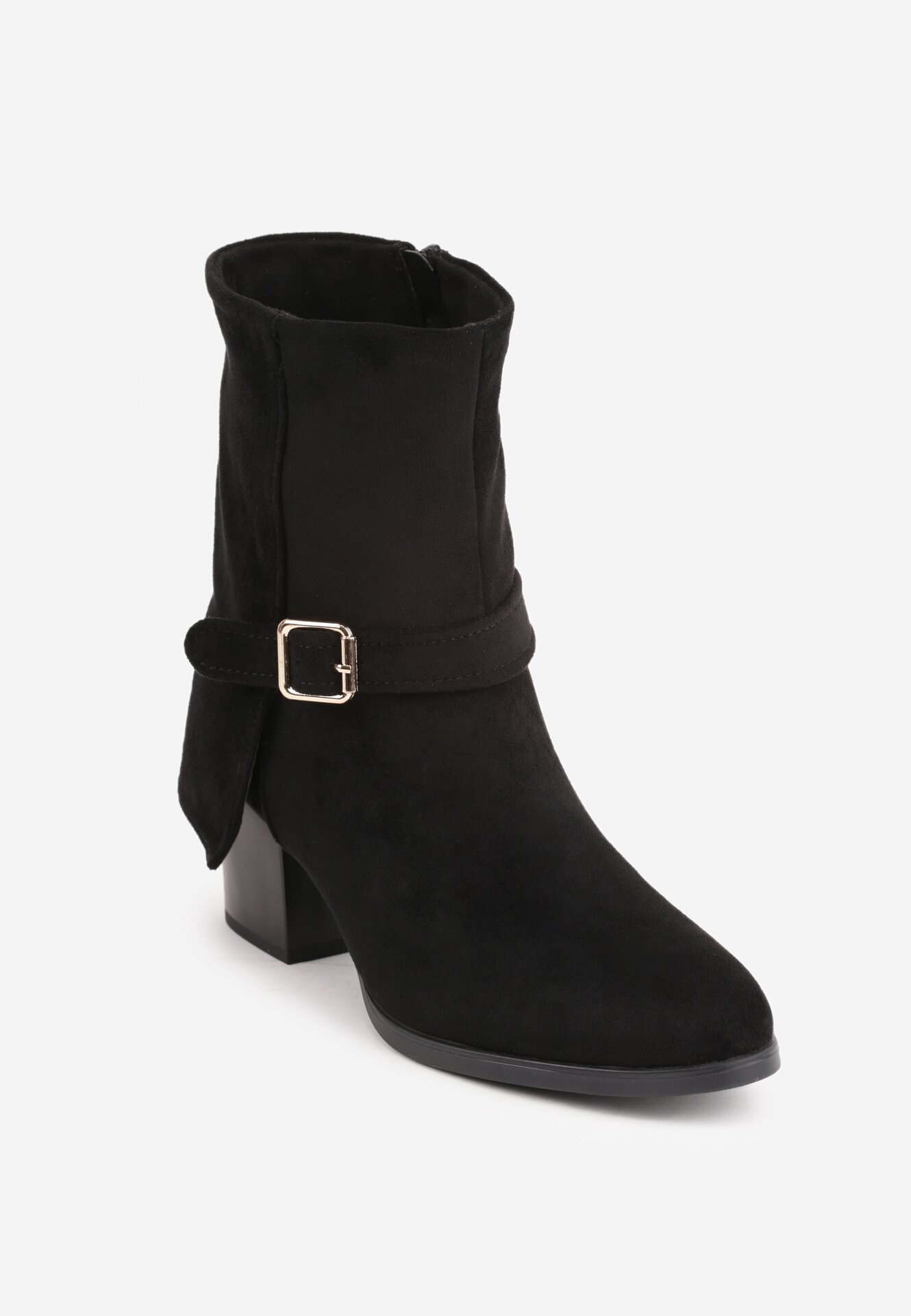 goodin Botine elegante pe toc gros cu carâmb stratificat și curea cu cataramă Edossa Negre