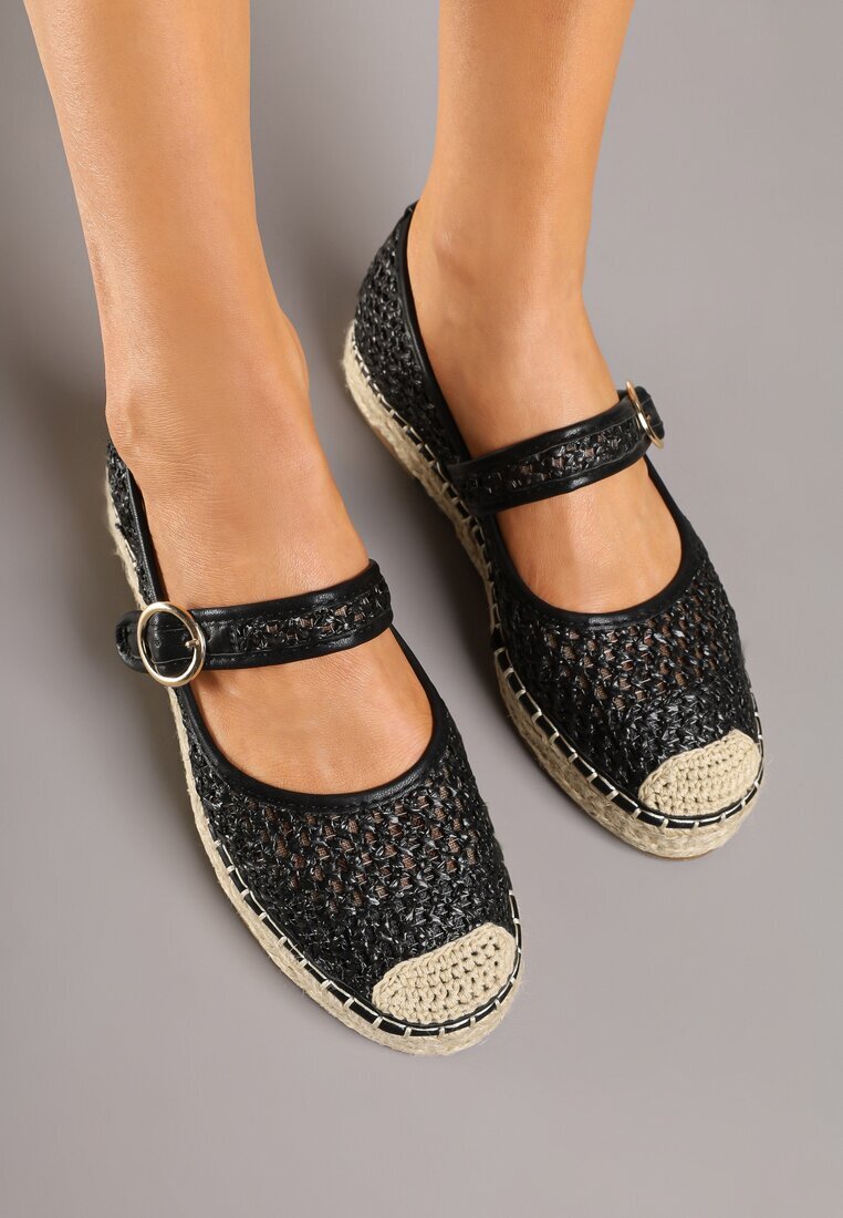 goodin Espadrile Negre cu Cataramă pe Talpă Împletită cu Branț din Piele Eradellea