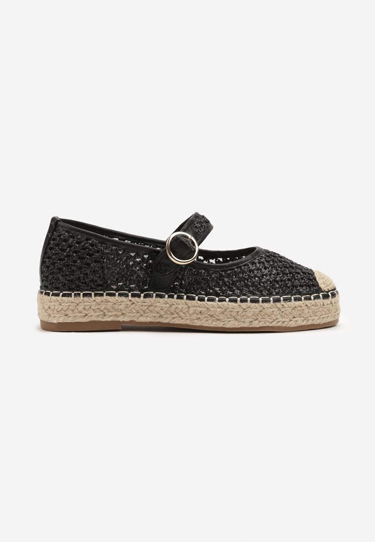 goodin Espadrile Negre cu Cataramă pe Talpă Împletită cu Branț din Piele Eradellea