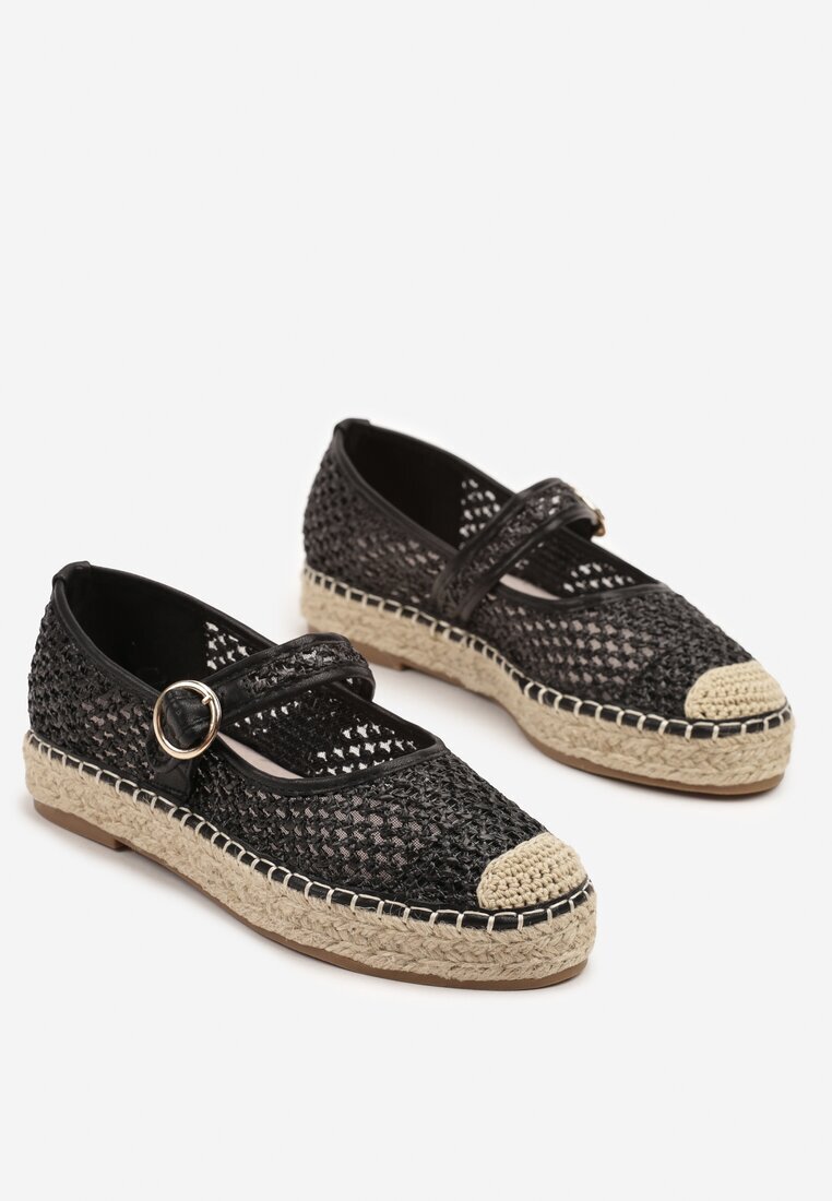 goodin Espadrile Negre cu Cataramă pe Talpă Împletită cu Branț din Piele Eradellea