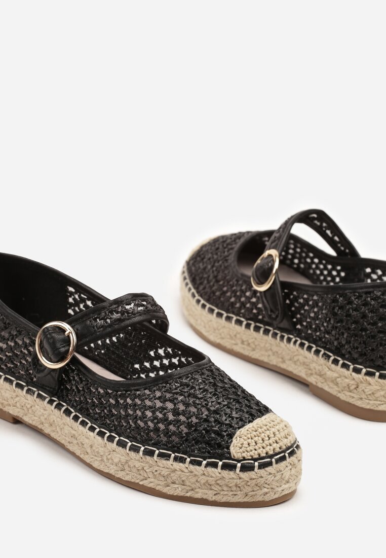 goodin Espadrile Negre cu Cataramă pe Talpă Împletită cu Branț din Piele Eradellea