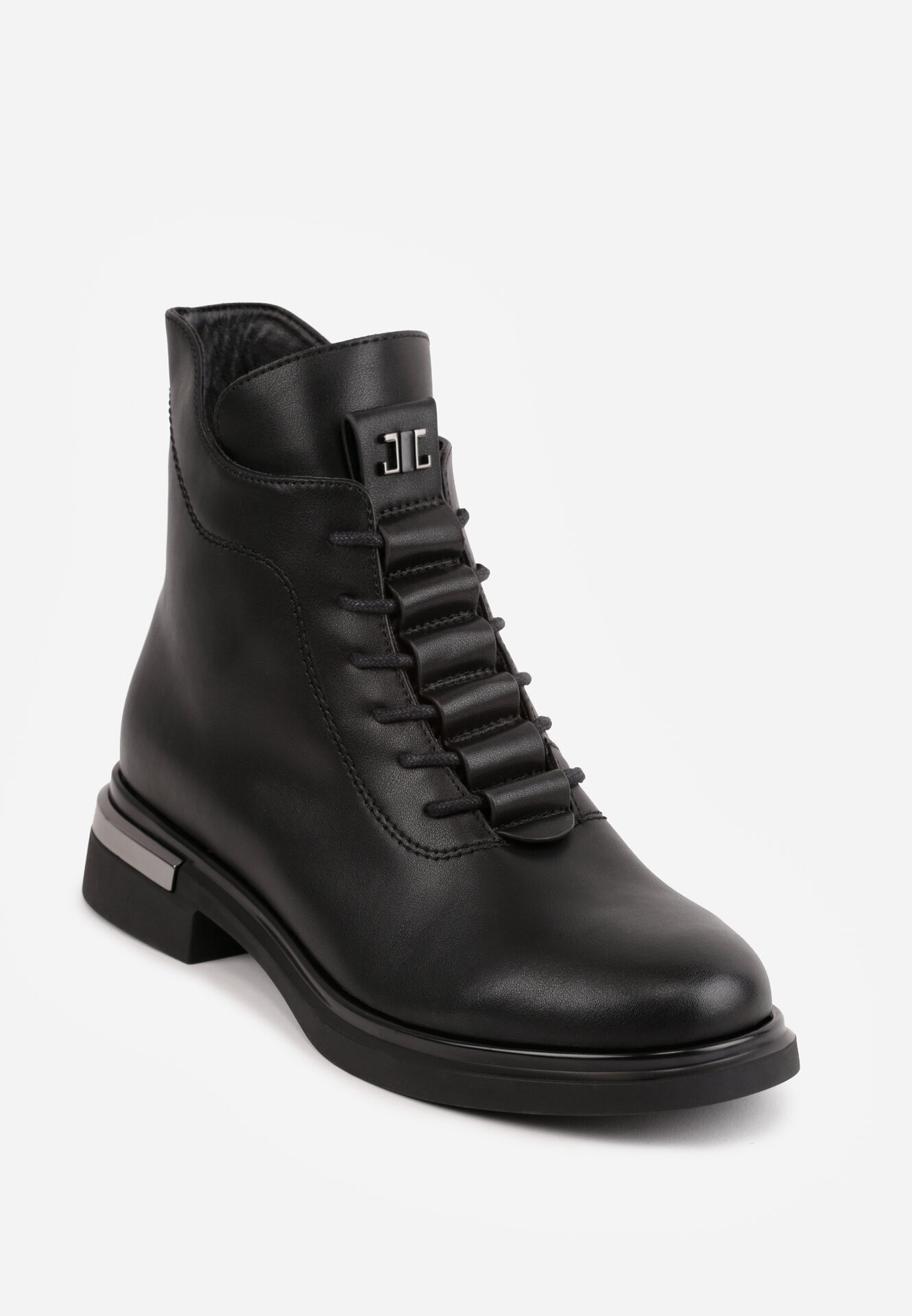 goodin Ghete din piele cu ornament metalic și șireturi ascunse Issaki Negre