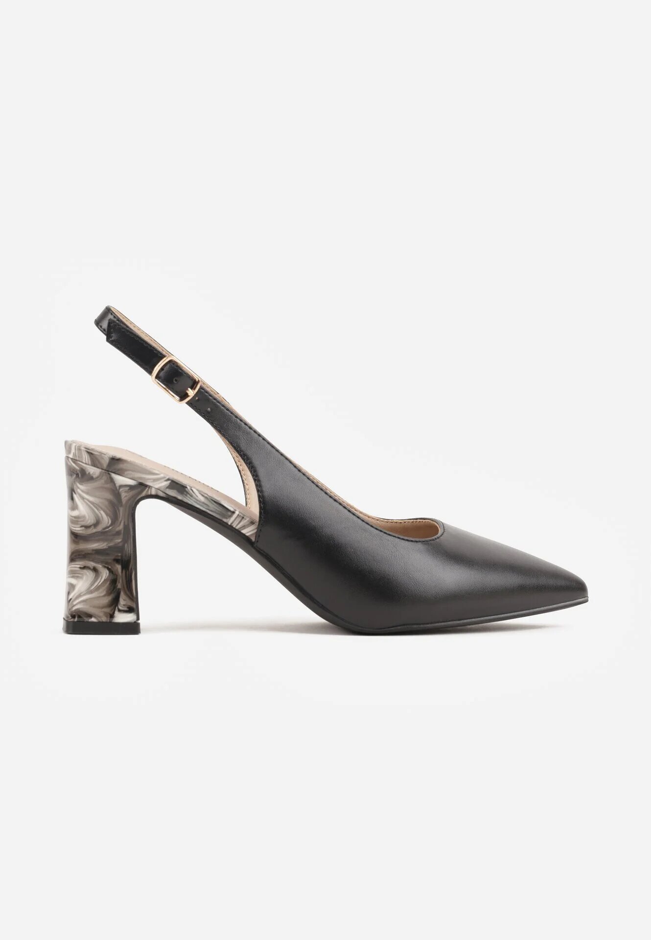 goodin Pantofi cu toc tip stiletto cu toc gros decorativ branț din piele și călcâi deschis Dreniss Negri