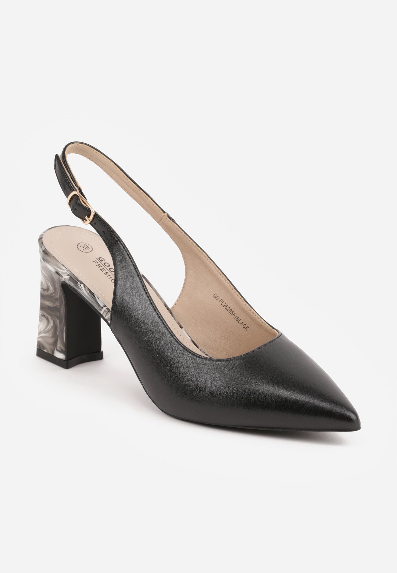 goodin Pantofi cu toc tip stiletto cu toc gros decorativ branț din piele și călcâi deschis Dreniss Negri