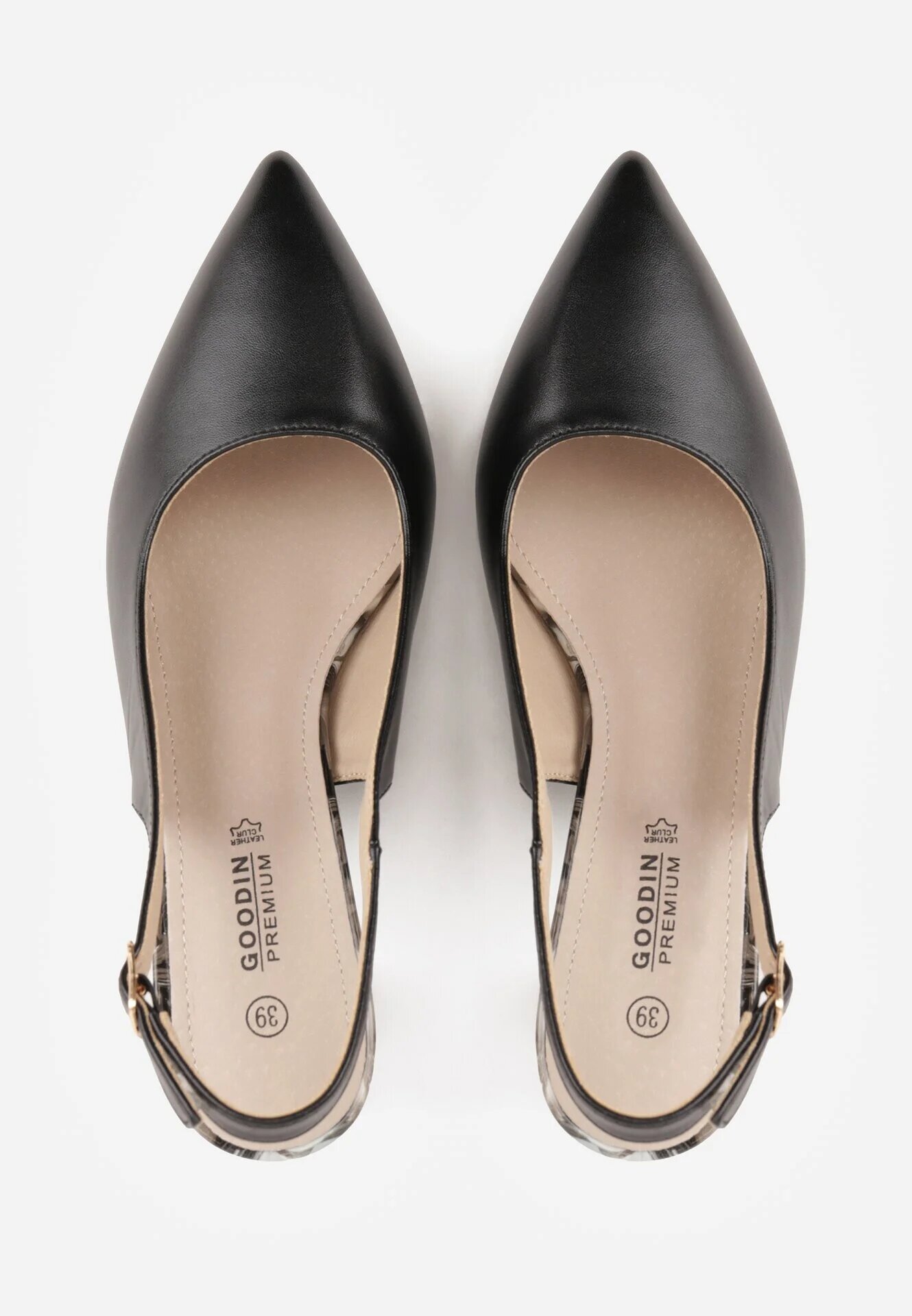 goodin Pantofi cu toc tip stiletto cu toc gros decorativ branț din piele și călcâi deschis Dreniss Negri