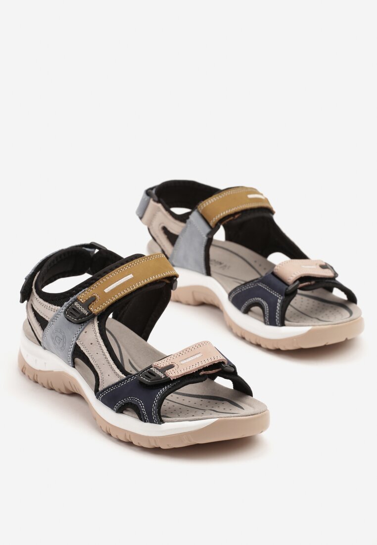 goodin Sandale sport bleumarin-bej din piele cu velcro Konavia