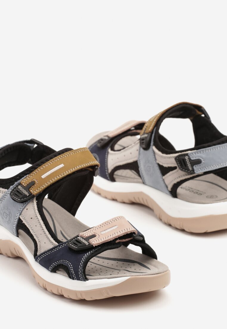 goodin Sandale sport bleumarin-bej din piele cu velcro Konavia