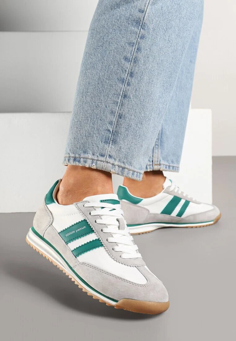 goodin Sneakers Alb-Gri Clasici Teniși cu Branț din Piele și Piele Întoarsă Naturală Tilritia