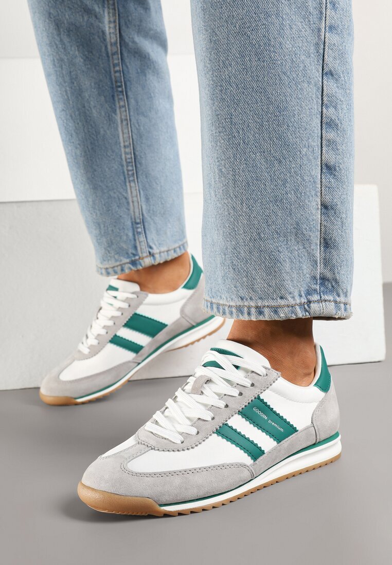 goodin Sneakers Alb-Gri Clasici Teniși cu Branț din Piele și Piele Întoarsă Naturală Tilritia