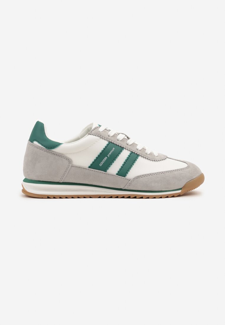 goodin Sneakers Alb-Gri Clasici Teniși cu Branț din Piele și Piele Întoarsă Naturală Tilritia