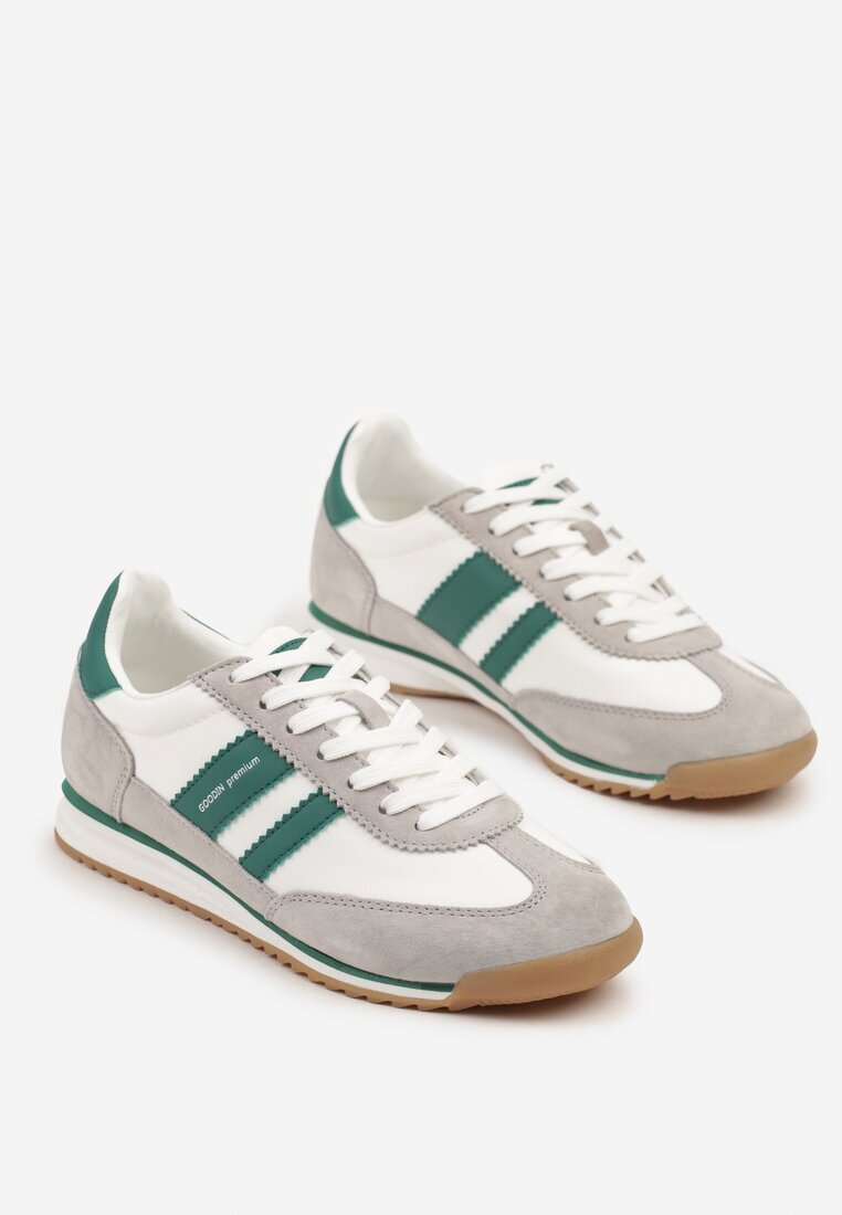 goodin Sneakers Alb-Gri Clasici Teniși cu Branț din Piele și Piele Întoarsă Naturală Tilritia