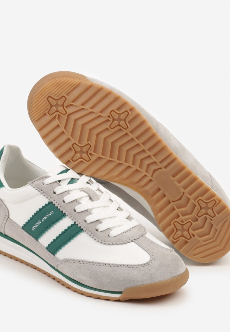 goodin Sneakers Alb-Gri Clasici Teniși cu Branț din Piele și Piele Întoarsă Naturală Tilritia