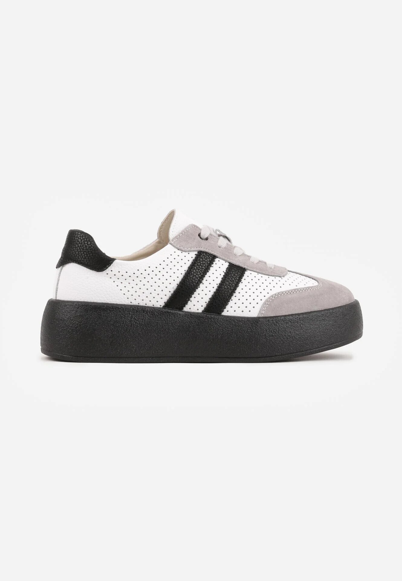 goodin Sneakers Alb-Gri Din Piele cu Talpă Groasă Decorate cu Benzi și Perforații Wiefia
