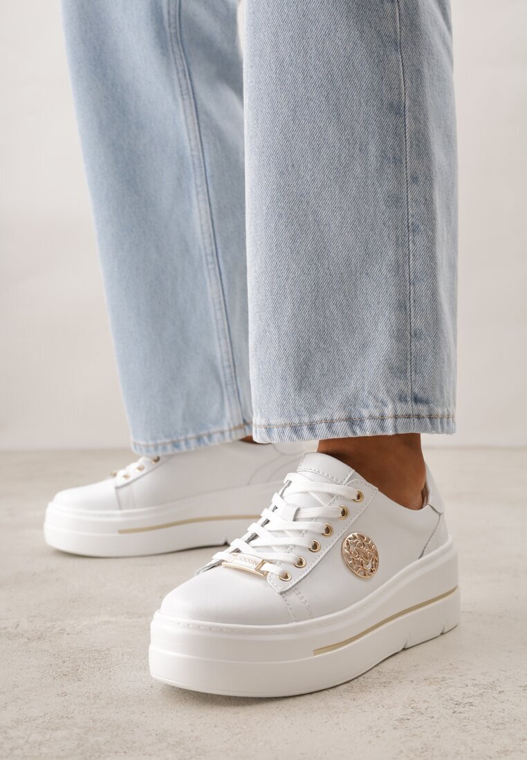goodin Sneakers Albe cu platformă din Piele Naturală cu Ornamente Choko