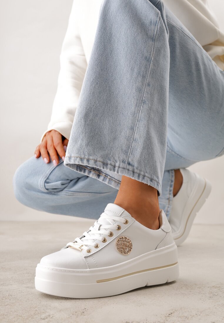 goodin Sneakers Albe cu platformă din Piele Naturală cu Ornamente Choko