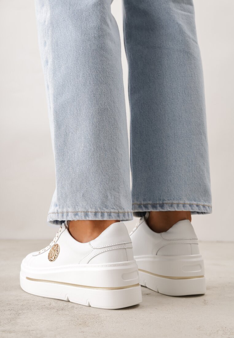 goodin Sneakers Albe cu platformă din Piele Naturală cu Ornamente Choko