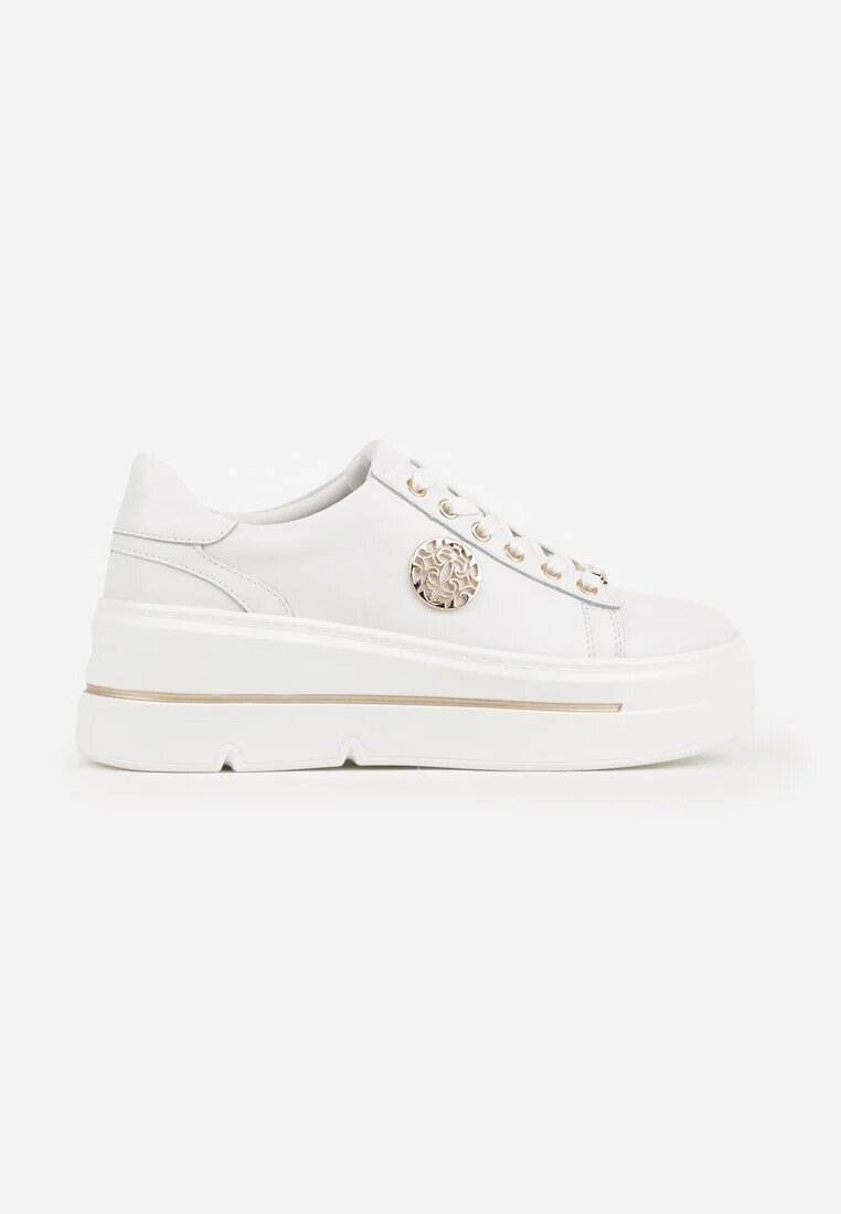 goodin Sneakers Albe cu platformă din Piele Naturală cu Ornamente Choko