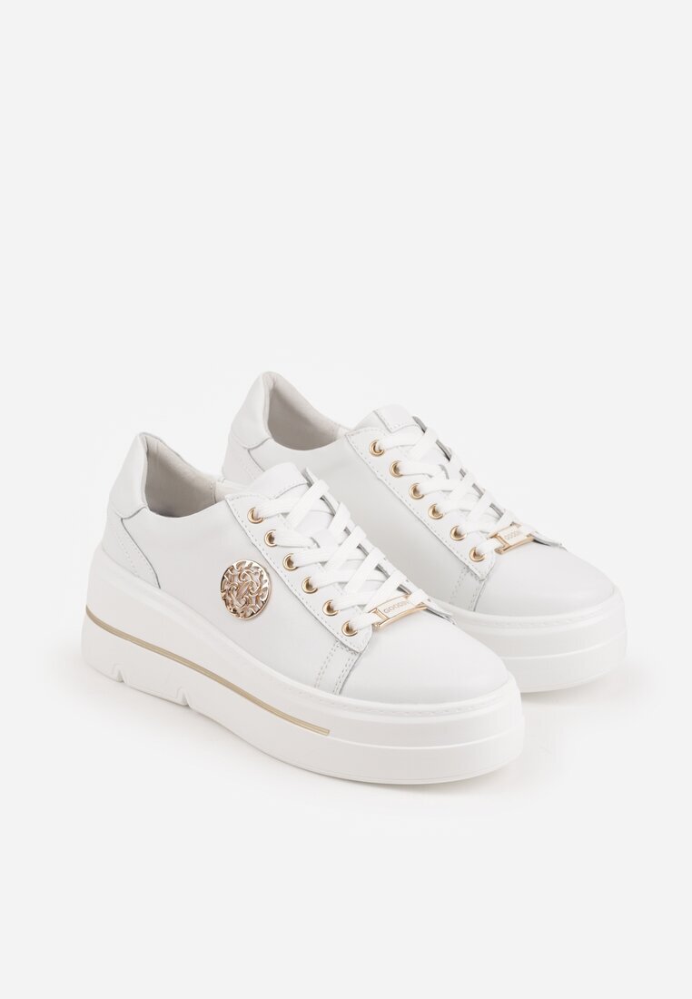 goodin Sneakers Albe cu platformă din Piele Naturală cu Ornamente Choko