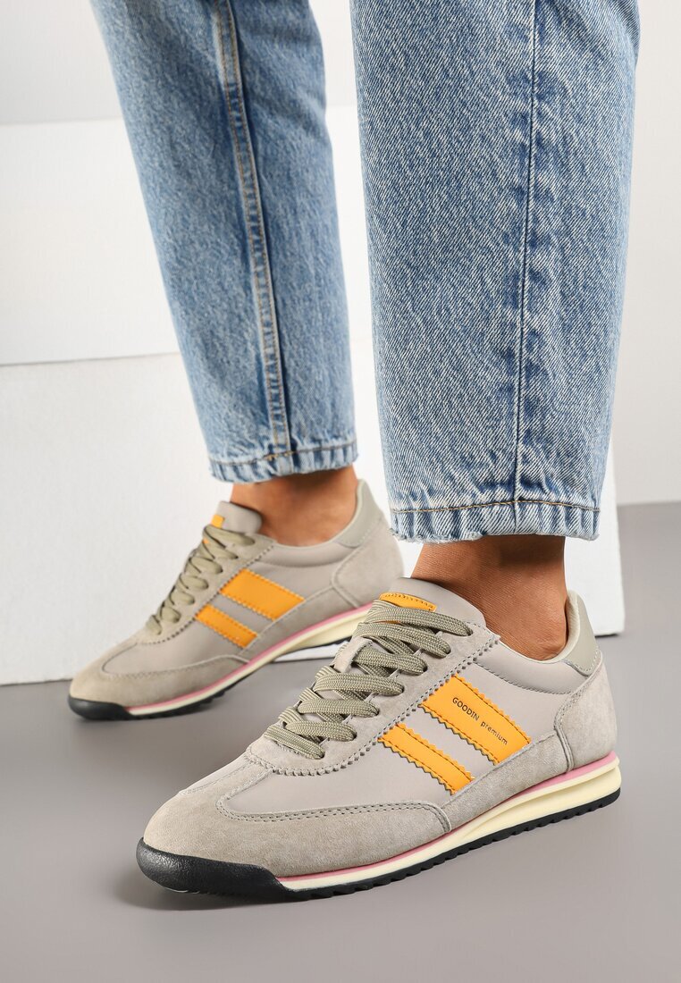 goodin Sneakers bej clasici tip tenisi cu branț din piele și piele întoarsă naturală Tilritia