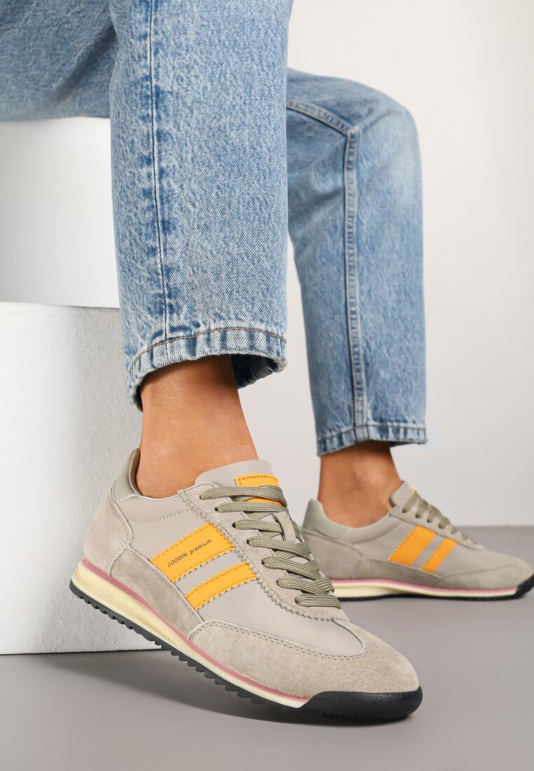 goodin Sneakers bej clasici tip tenisi cu branț din piele și piele întoarsă naturală Tilritia
