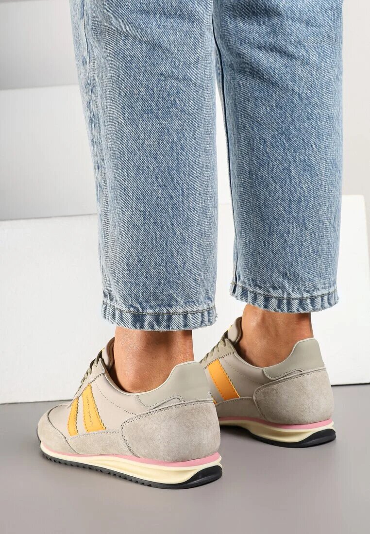 goodin Sneakers bej clasici tip tenisi cu branț din piele și piele întoarsă naturală Tilritia