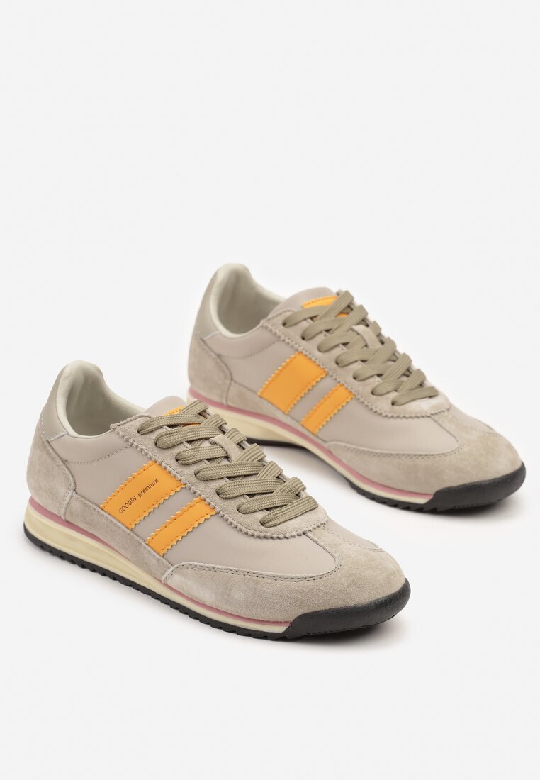 goodin Sneakers bej clasici tip tenisi cu branț din piele și piele întoarsă naturală Tilritia