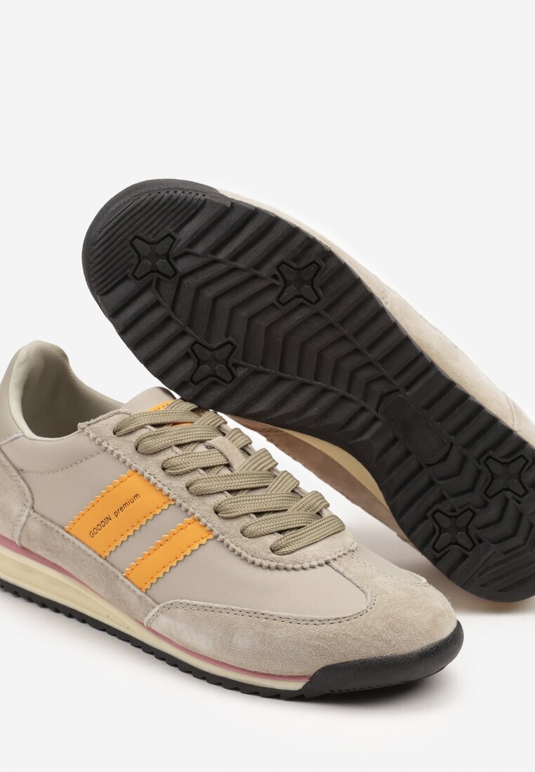 goodin Sneakers bej clasici tip tenisi cu branț din piele și piele întoarsă naturală Tilritia