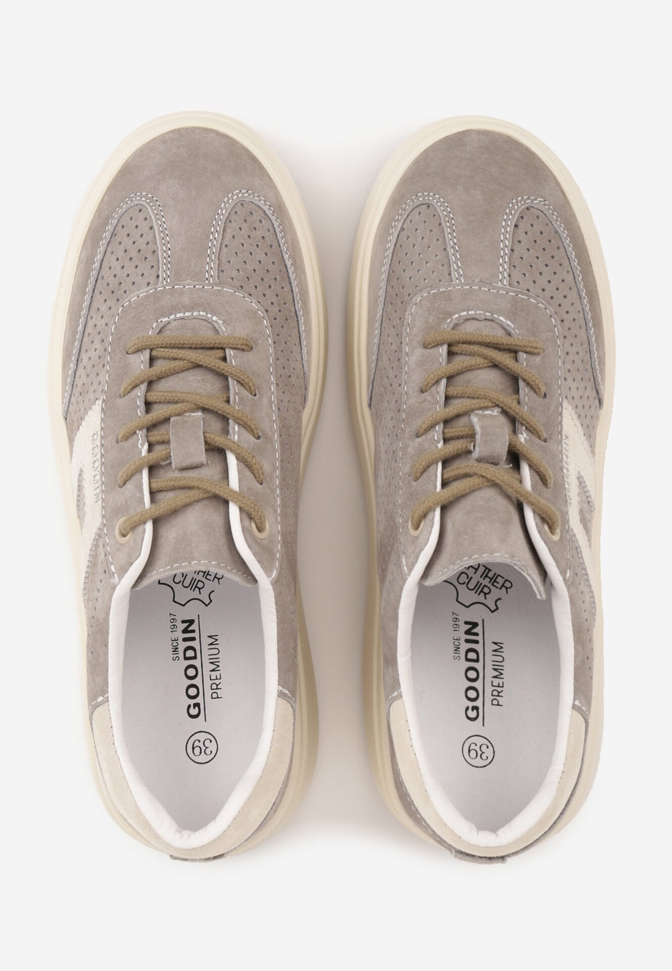 goodin Sneakers bej închis din piele întoarsă cu talpă groasă cu perforații și ornament Sewtora