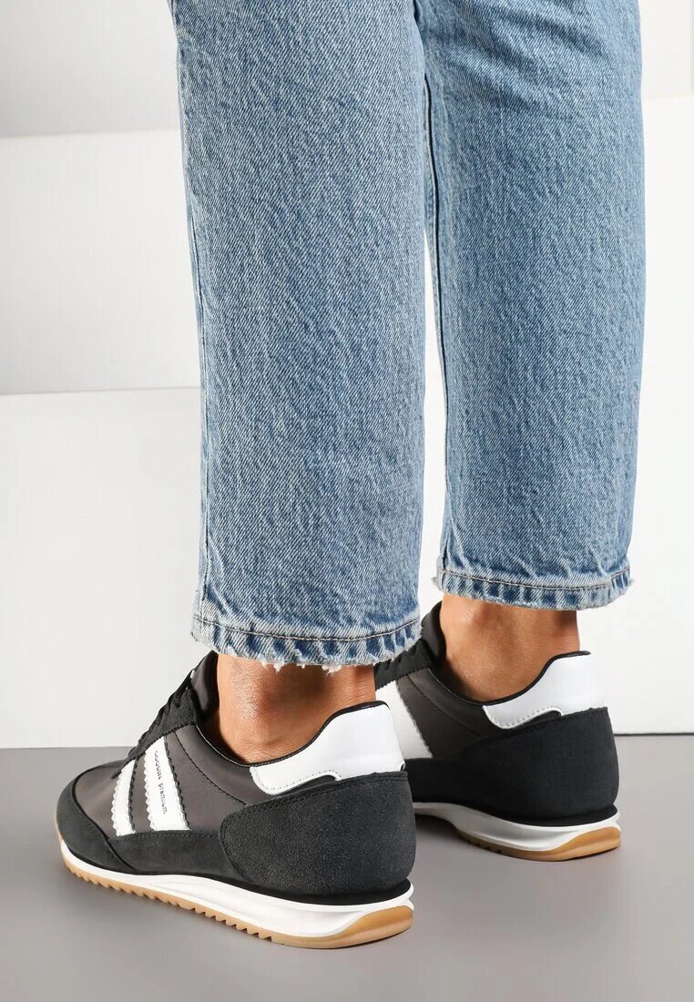 goodin Sneakers Clasici Tip Tenisi Negri-Albi cu Branț din Piele și Piele Întoarsă Naturală Tilritia