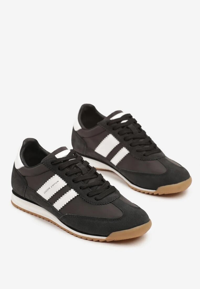 goodin Sneakers Clasici Tip Tenisi Negri-Albi cu Branț din Piele și Piele Întoarsă Naturală Tilritia