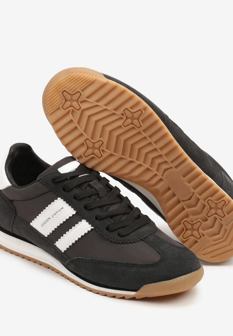 goodin Sneakers Clasici Tip Tenisi Negri-Albi cu Branț din Piele și Piele Întoarsă Naturală Tilritia