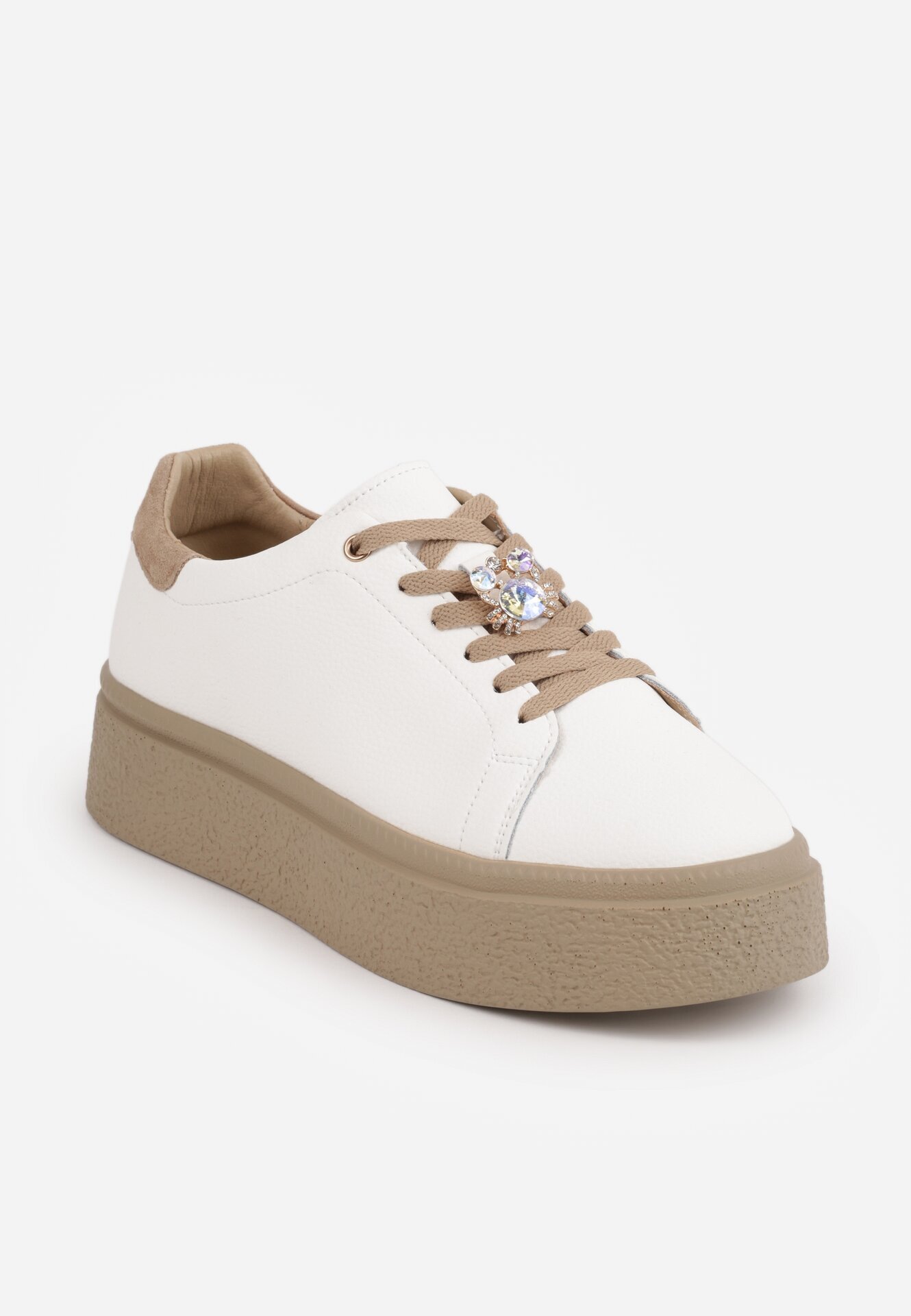 goodin Sneakers din piele Basic cu talpă groasă și aplicație bijuterie Rille Alb cu bej
