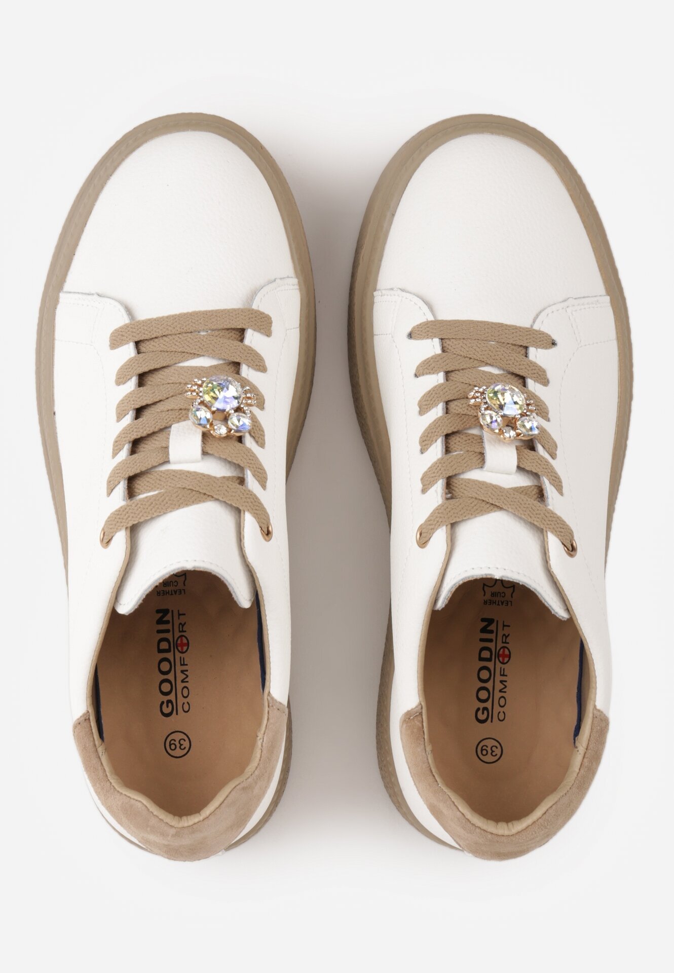goodin Sneakers din piele Basic cu talpă groasă și aplicație bijuterie Rille Alb cu bej