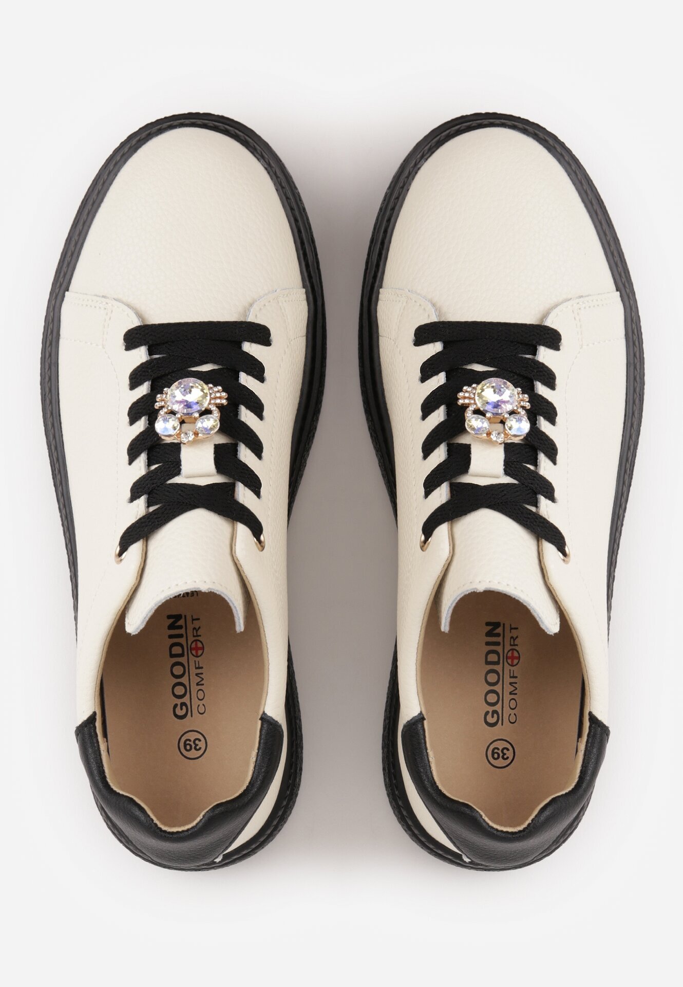 goodin Sneakers din piele Basic cu talpă groasă și aplicație bijuterie Rille Bej cu negru