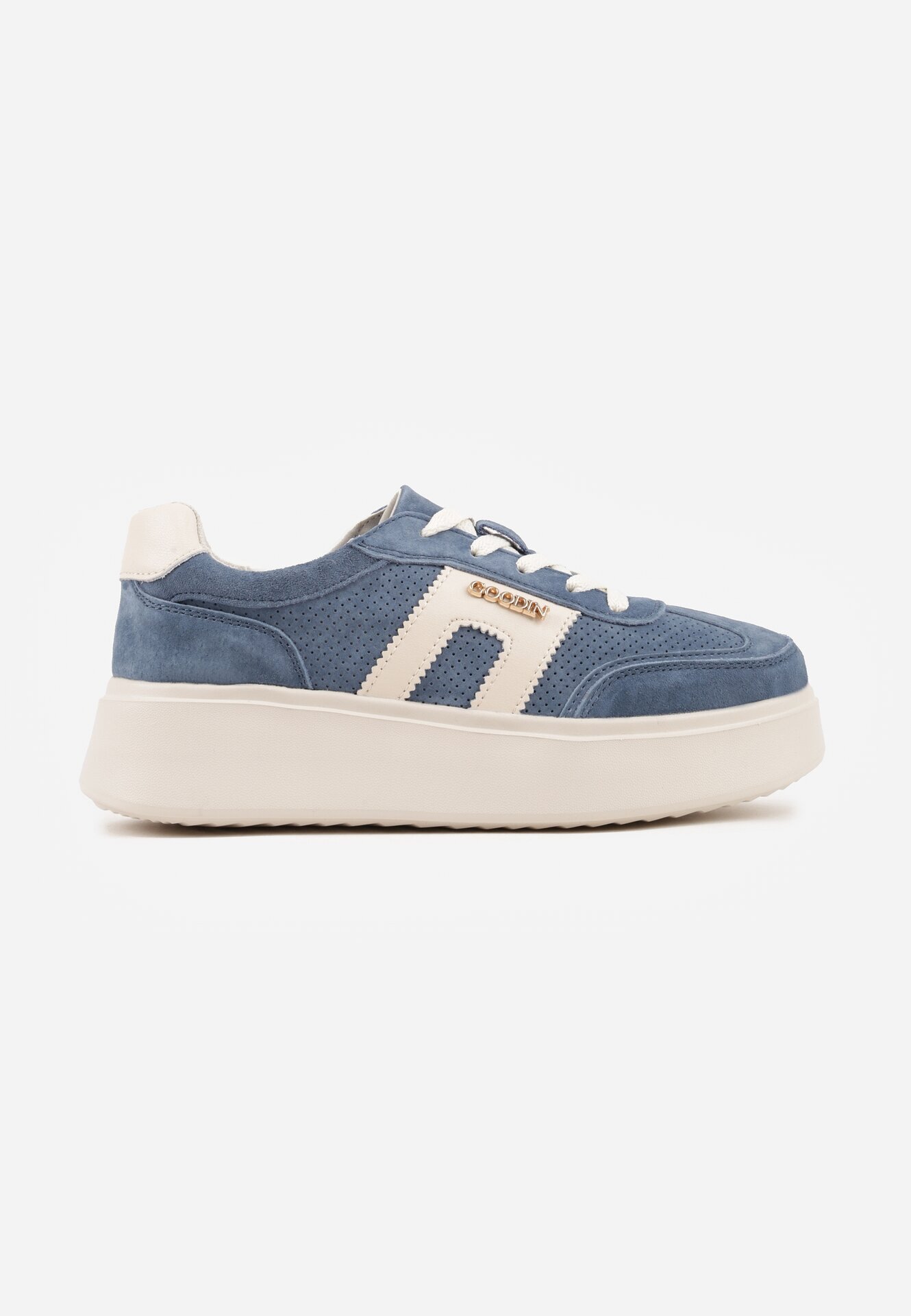 goodin Sneakers din Piele Bleu Marin cu Talpă Groasă Decorate cu Perforații Fine Serinatea