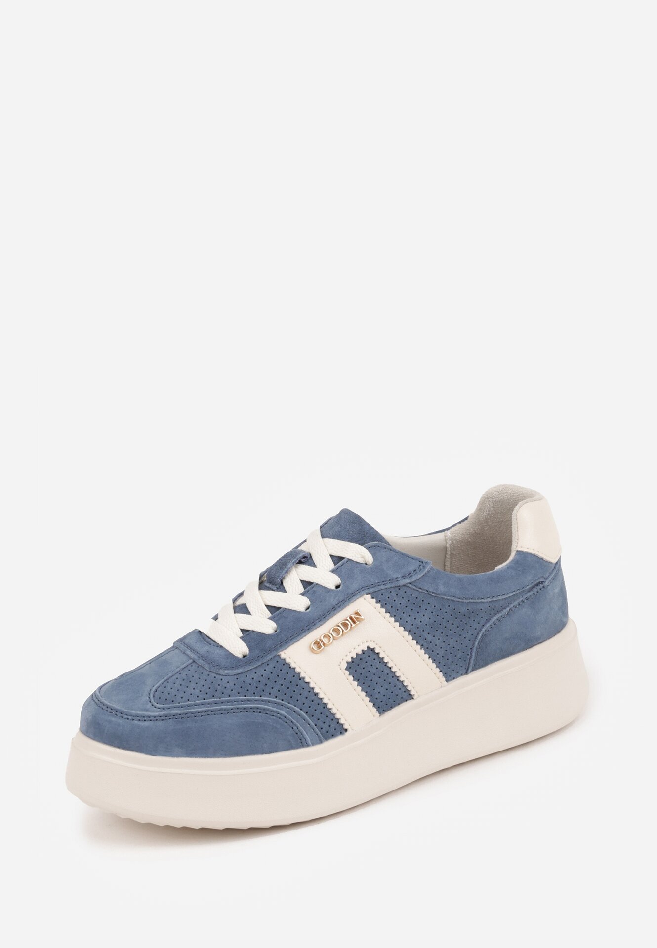 goodin Sneakers din Piele Bleu Marin cu Talpă Groasă Decorate cu Perforații Fine Serinatea