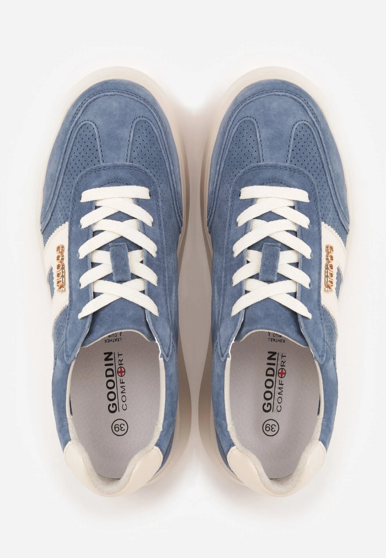 goodin Sneakers din Piele Bleu Marin cu Talpă Groasă Decorate cu Perforații Fine Serinatea