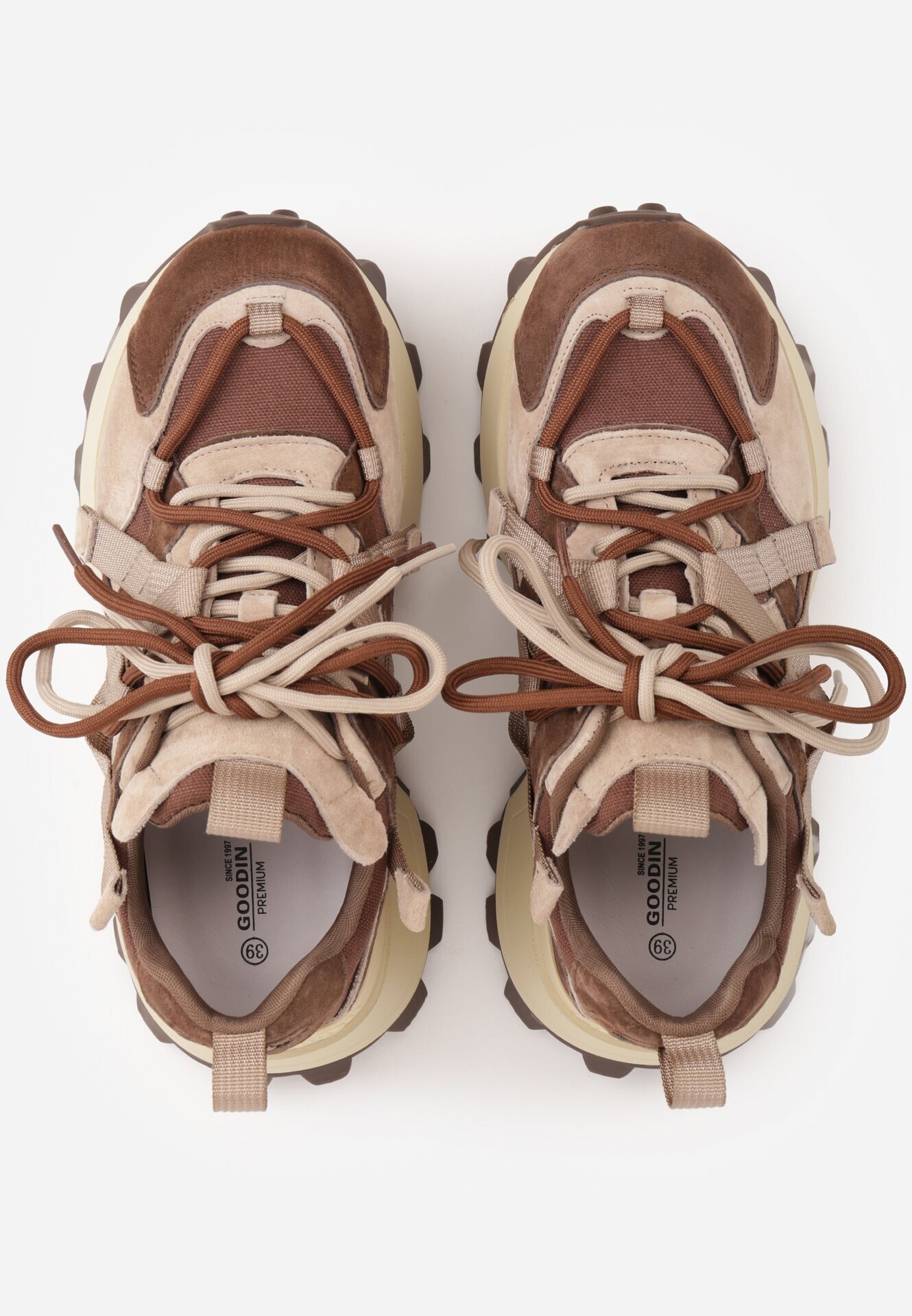 goodin Sneakers din piele întoarsă naturală cu șireturi pe talpă cu profil Nisu Bej