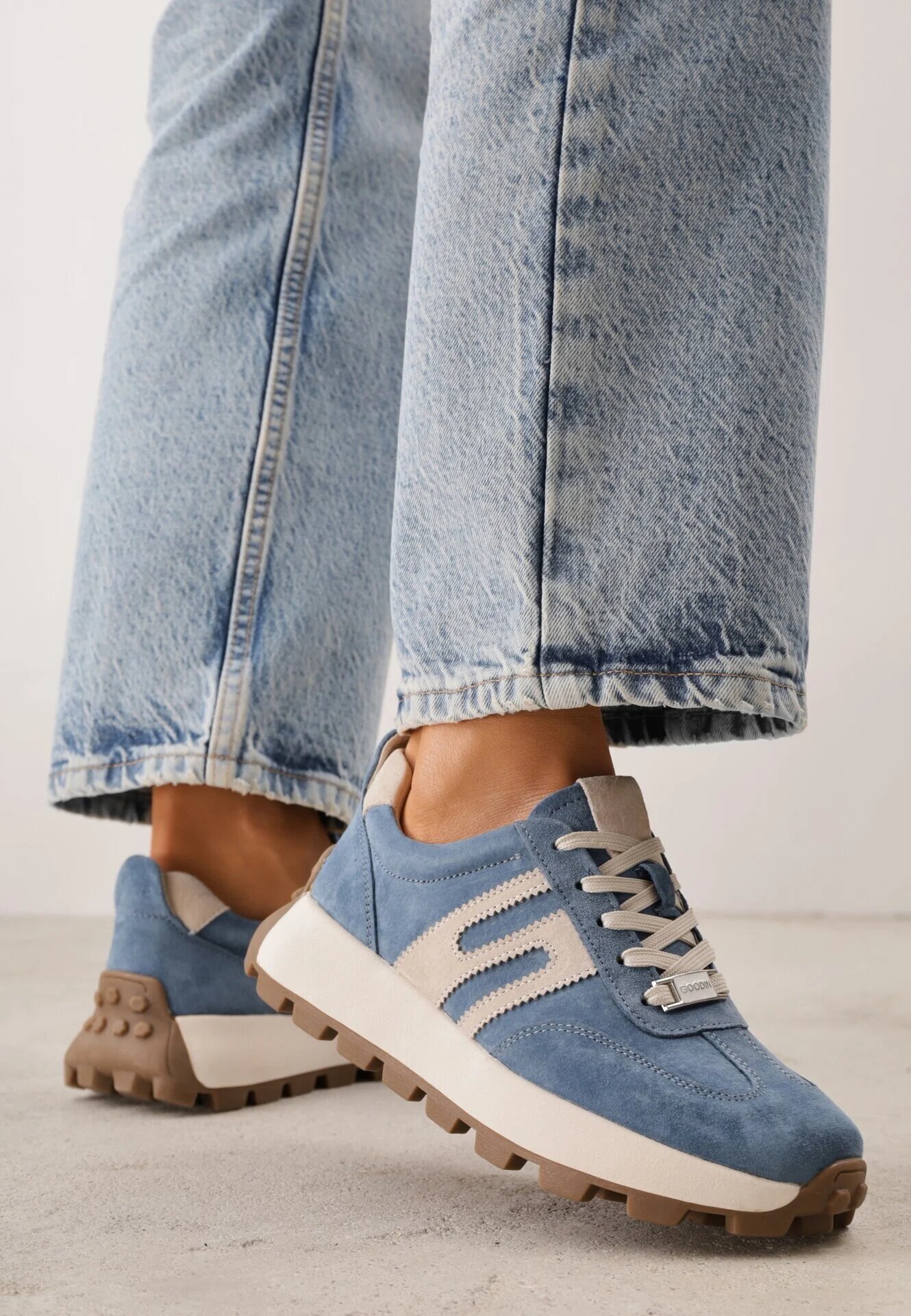goodin Sneakers din piele întoarsă pe talpă groasă cu profil Viassoa Albaștri