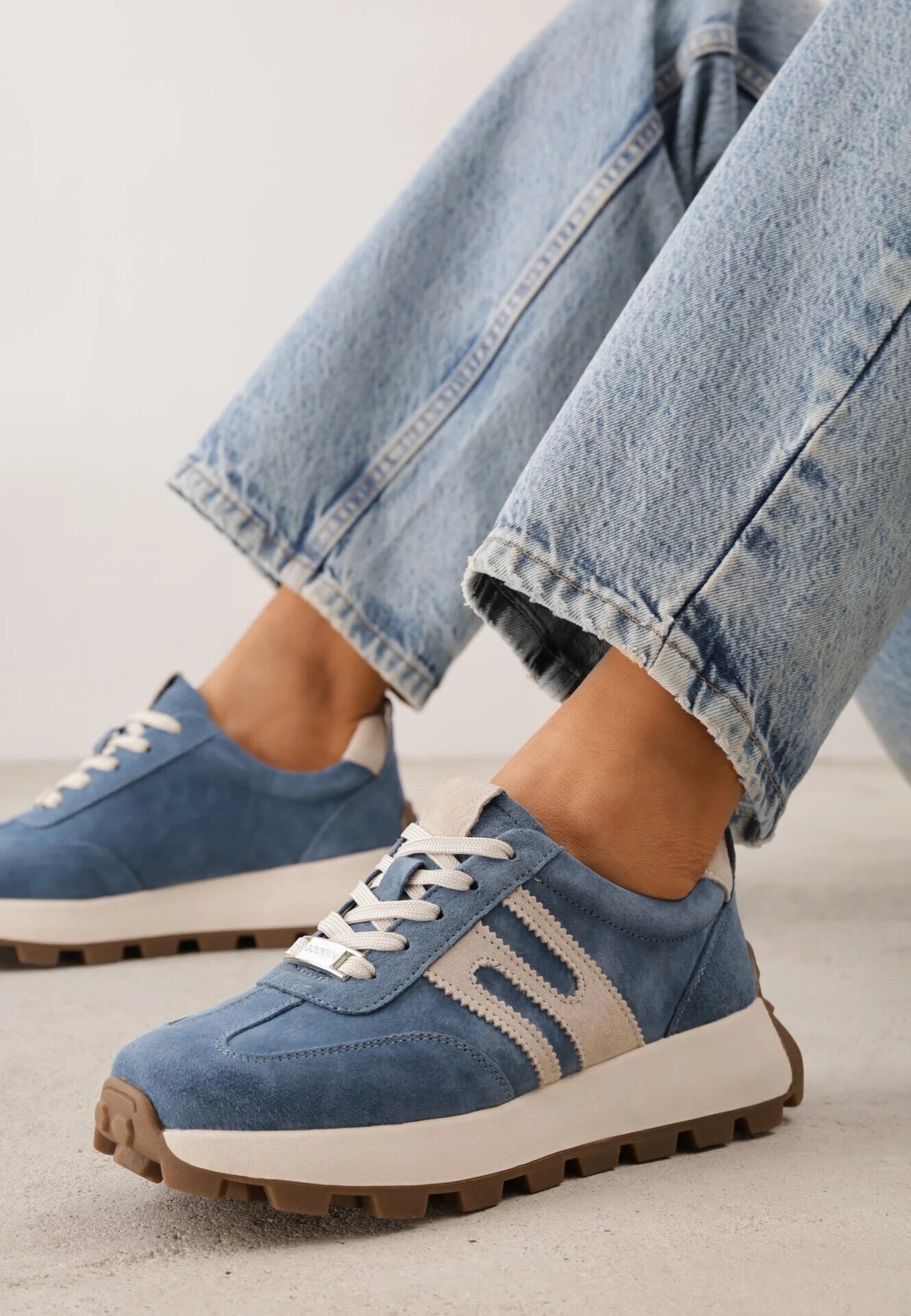 goodin Sneakers din piele întoarsă pe talpă groasă cu profil Viassoa Albaștri
