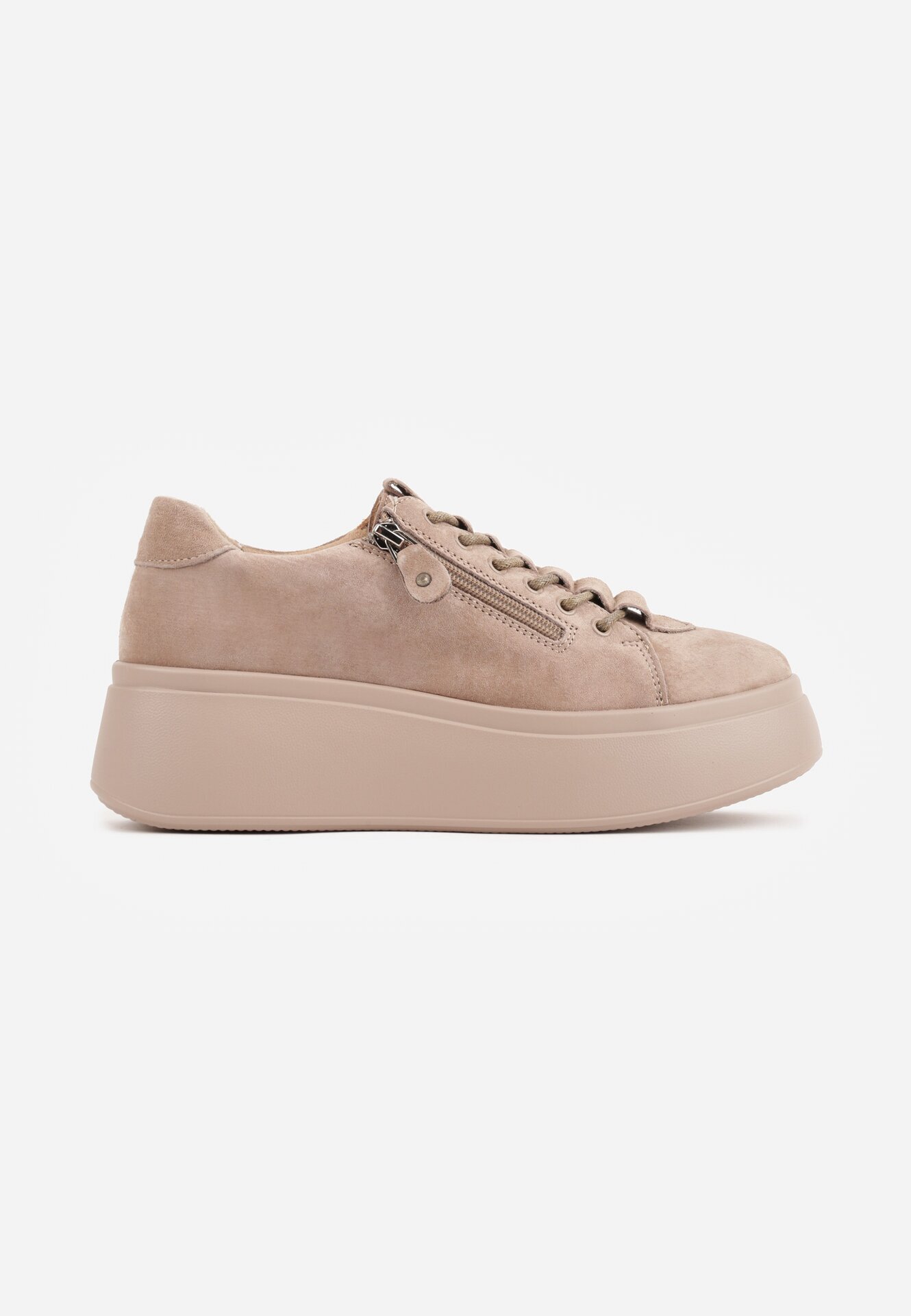 goodin Sneakers din piele întoarsă pe talpă groasă decorate cu fermoar Belko Bej