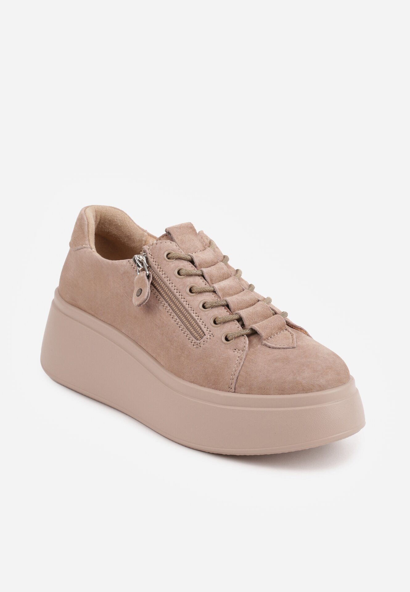 goodin Sneakers din piele întoarsă pe talpă groasă decorate cu fermoar Belko Bej