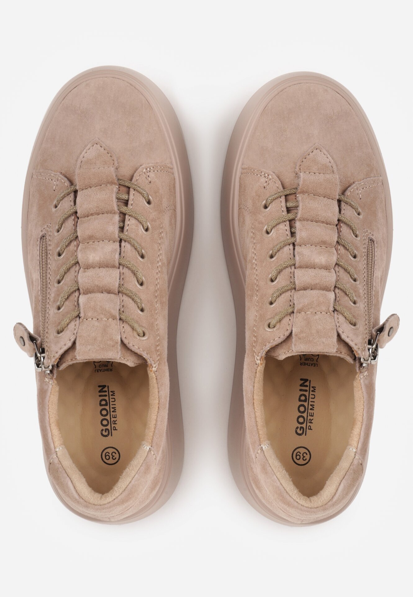 goodin Sneakers din piele întoarsă pe talpă groasă decorate cu fermoar Belko Bej