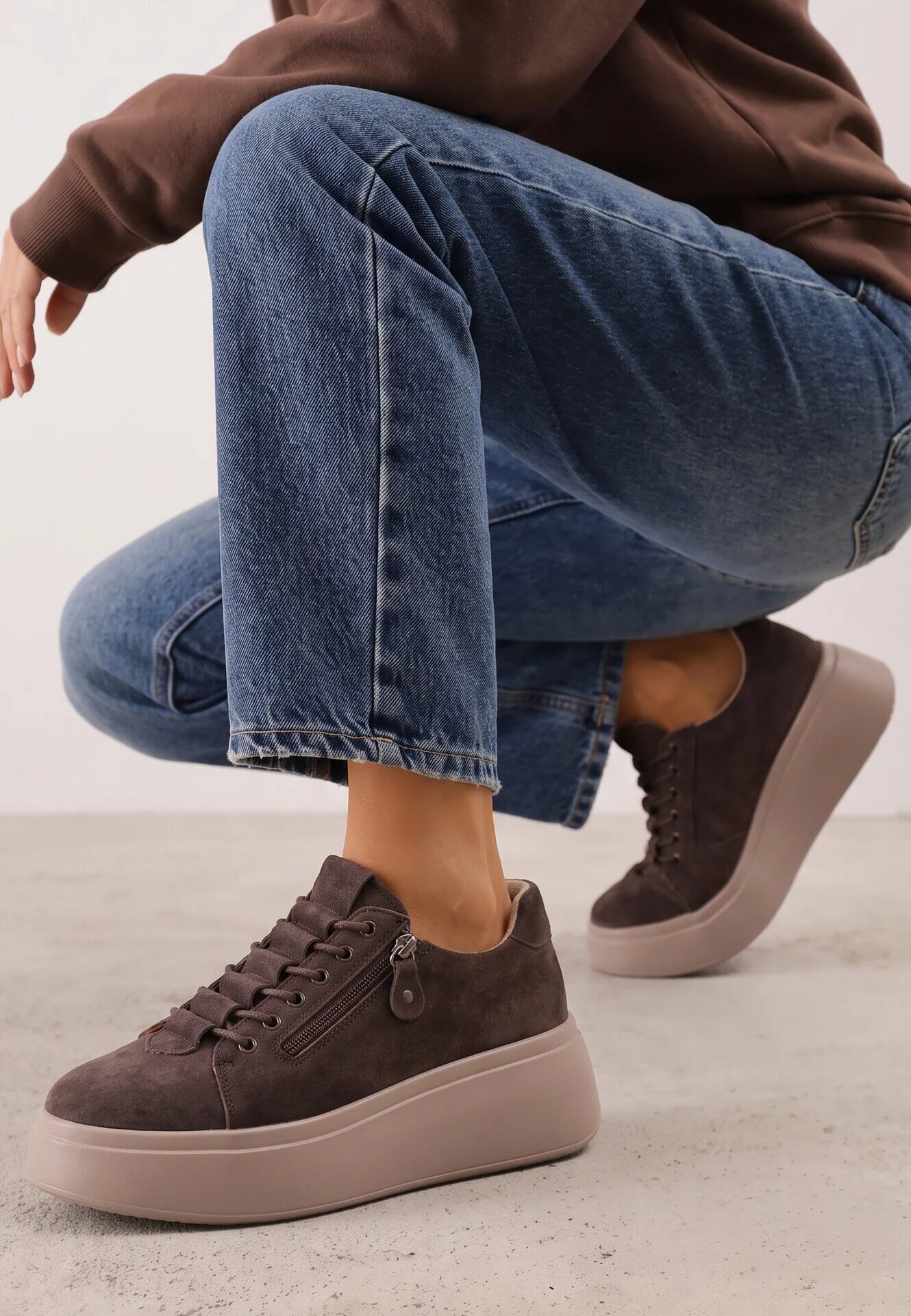 goodin Sneakers din piele întoarsă pe talpă groasă decorate cu fermoar Belko Maro
