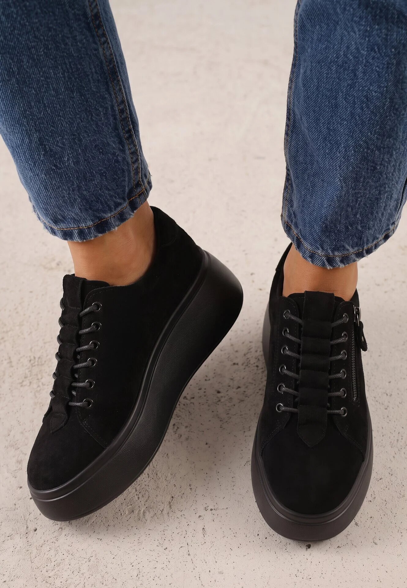 goodin Sneakers din piele întoarsă pe talpă groasă decorate cu fermoar Belko Negri