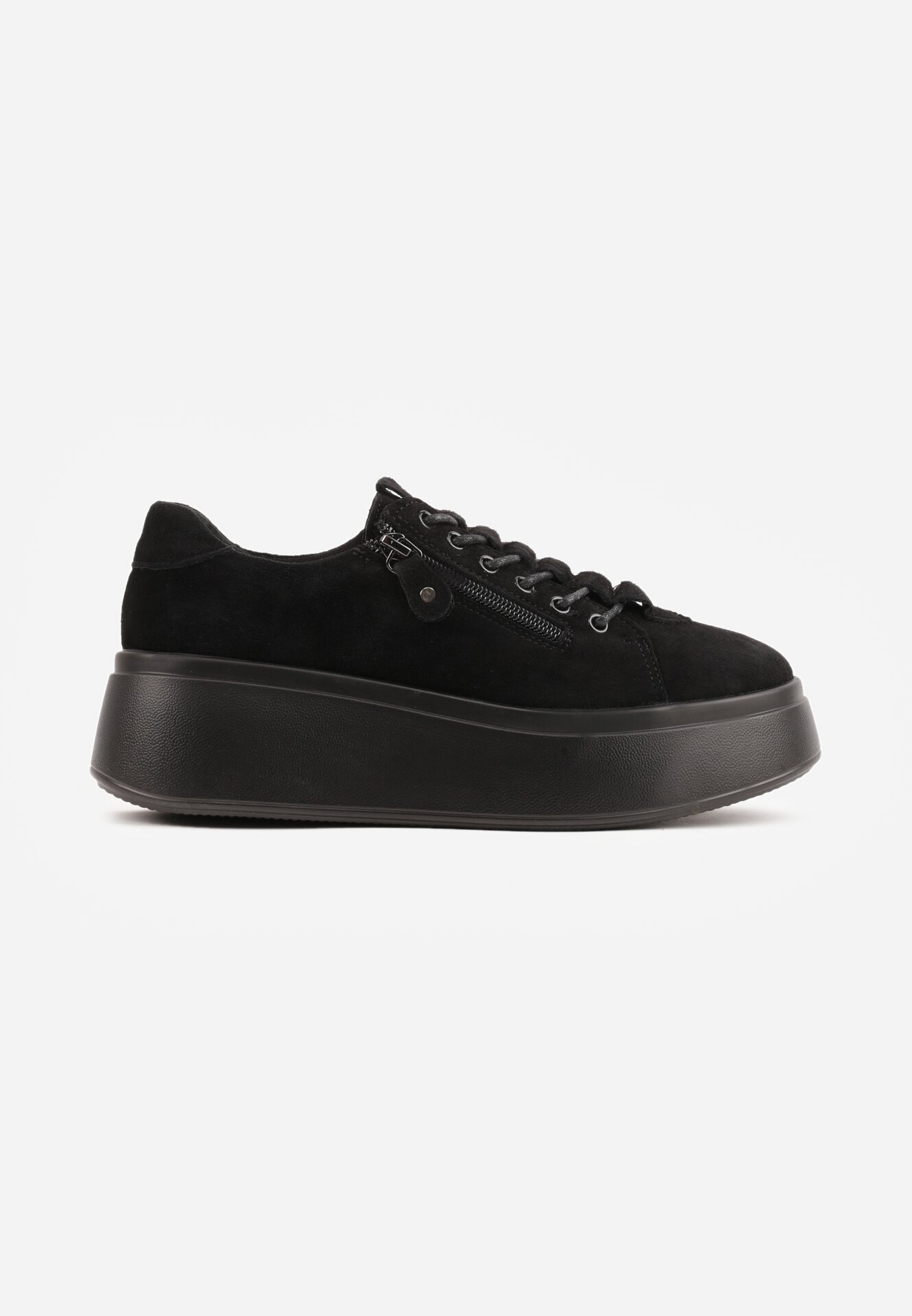 goodin Sneakers din piele întoarsă pe talpă groasă decorate cu fermoar Belko Negri