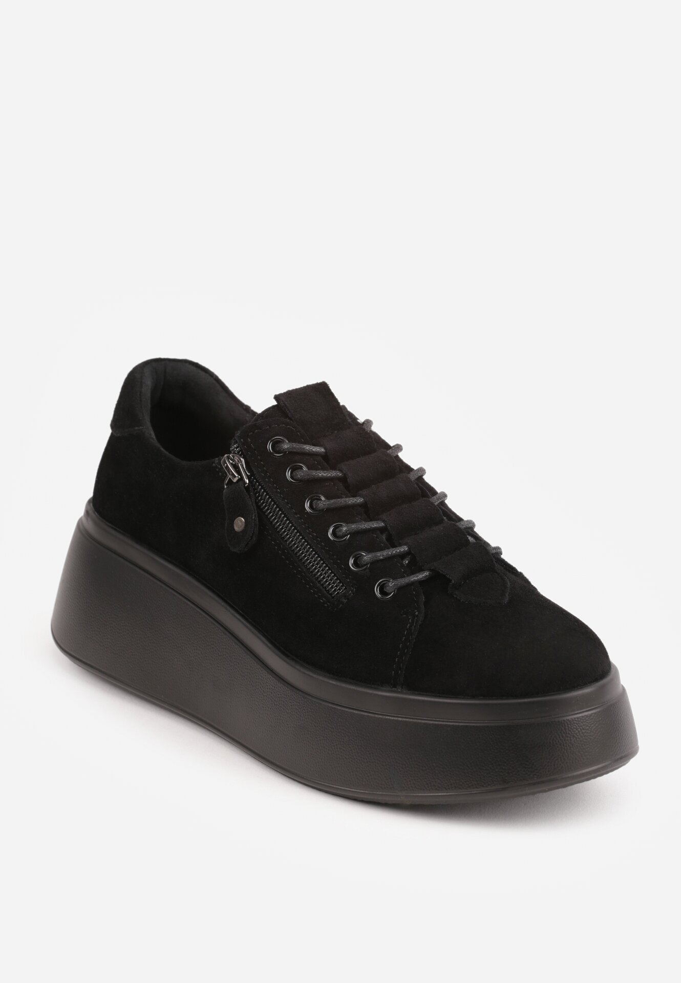 goodin Sneakers din piele întoarsă pe talpă groasă decorate cu fermoar Belko Negri