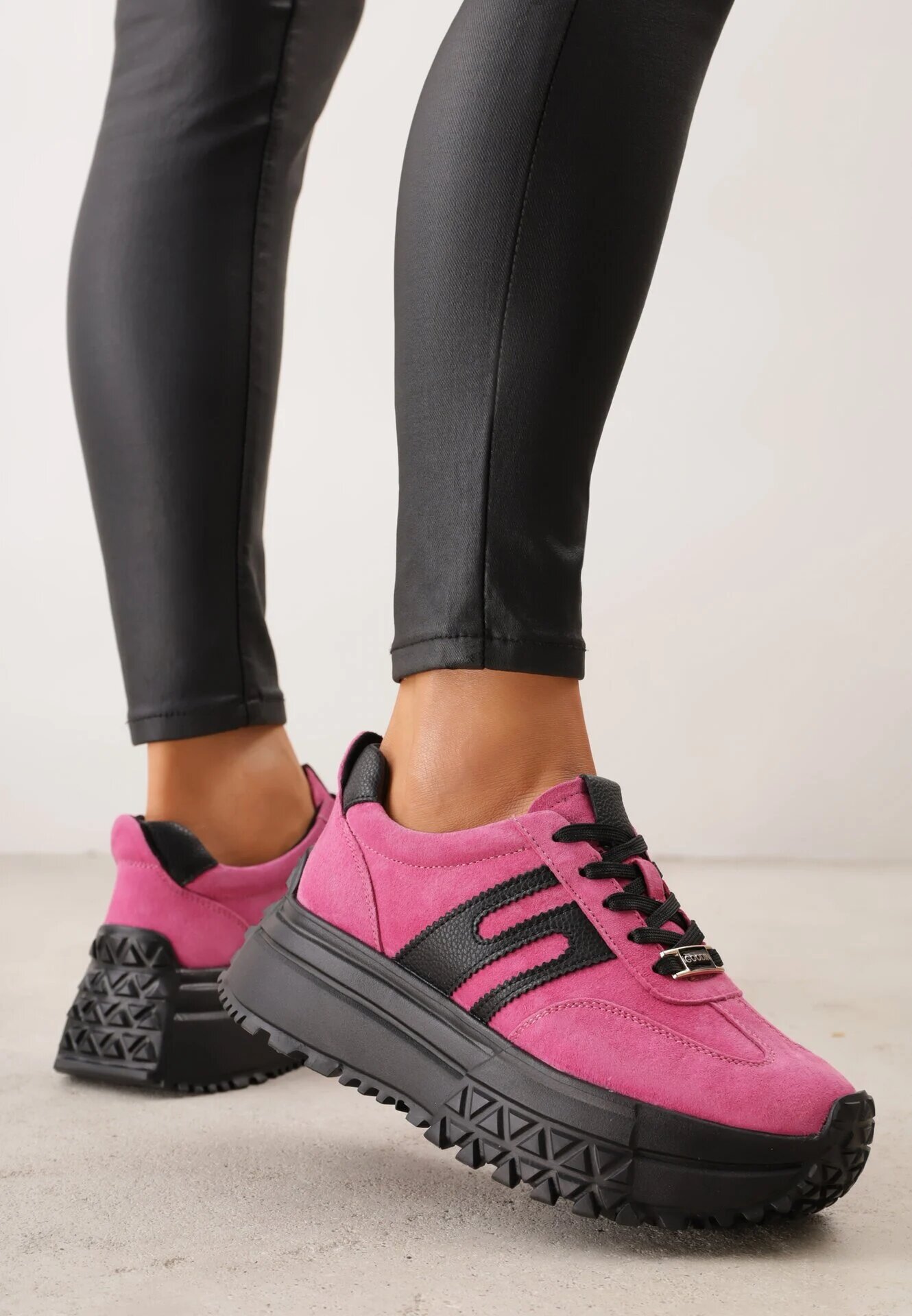 goodin Sneakers din piele întoarsă pe talpă groasă embosată cu talpă interioară din piele naturală Inesia Fucsia